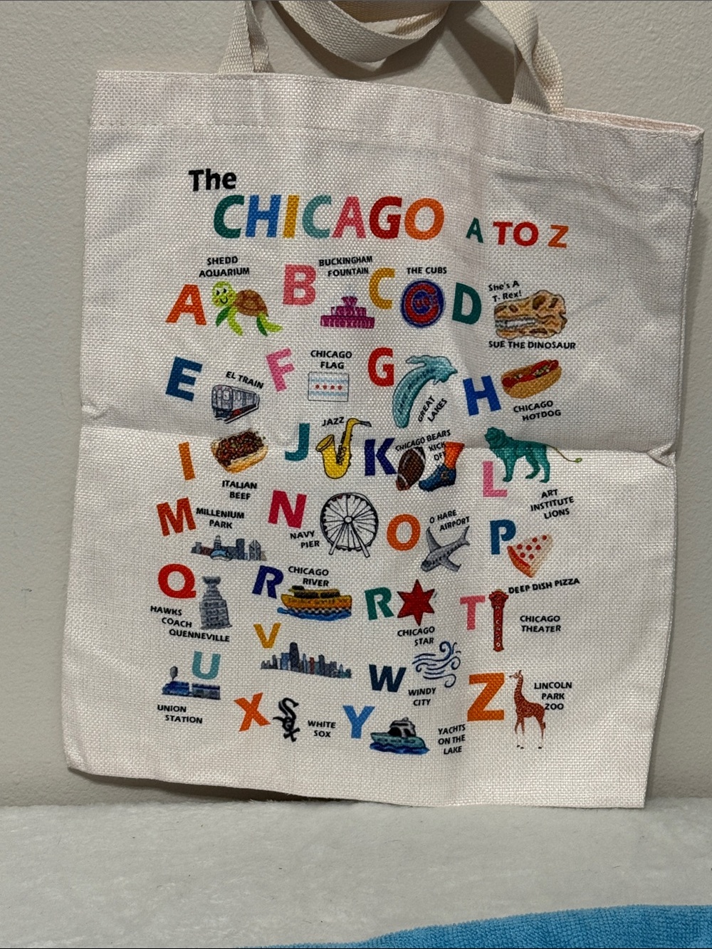 Chicago A to Z Cotton Tote Bag - Multi Color Canvas Shopper